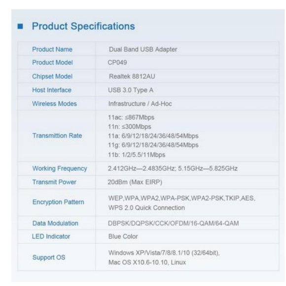 WD4602AC 1200Mbps Wireless Dual Band USB 3.0 Adapter WiFi Antenna 2.4GHz /5.0GHz - Picture 4 of 4